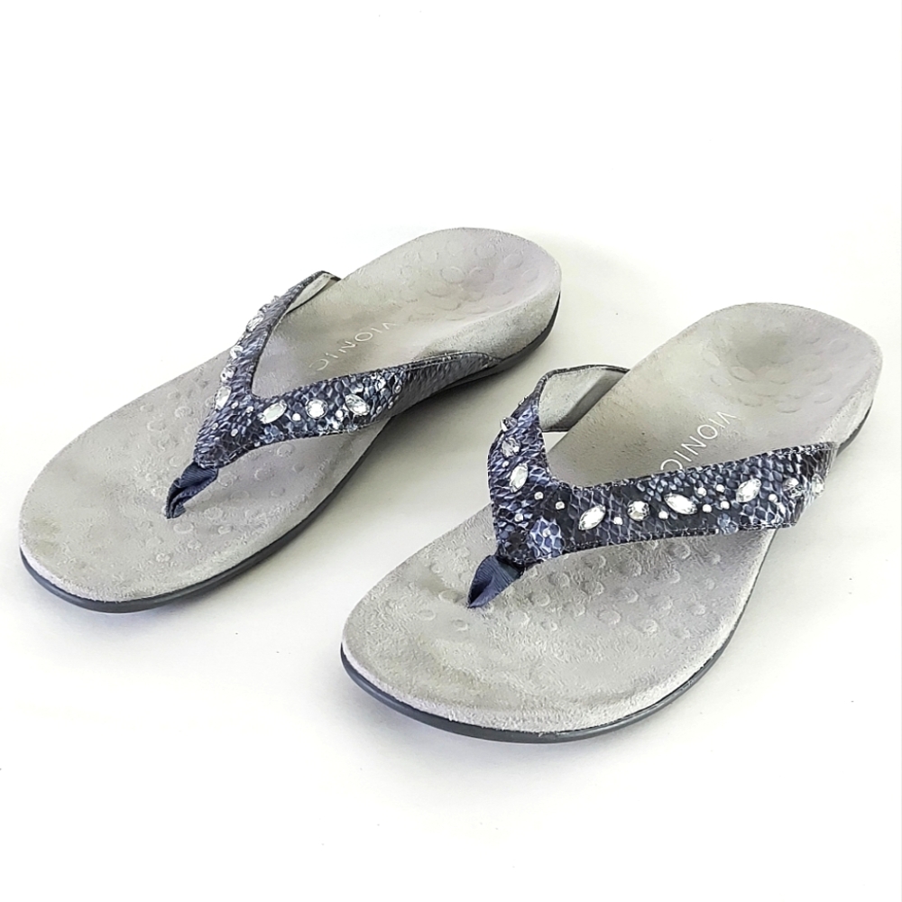 Vionic Gray Embellished Thong Sandals